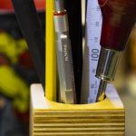 Pencil holder made from plywood.