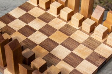 Modern wooden chessboard made from maple and walnut