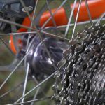 Rear wheel, Chris King hub, Shimano Cassette, Avid Brakes, Orange Santa Cruise Bike
