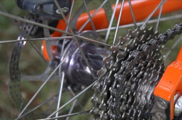 Rear wheel, Chris King hub, Shimano Cassette, Avid Brakes, Orange Santa Cruise Bike