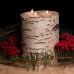 Candle holder made from a birch tree log