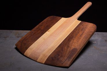 Wooden pizza peel made from scrap wood